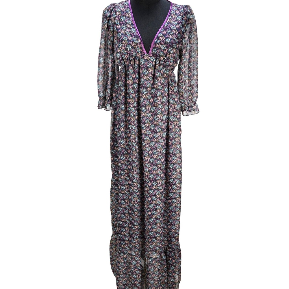 Women's Y2K Jennyfer Large Empire Waist Floral Maxi Dress Boho Whimsigoth‎